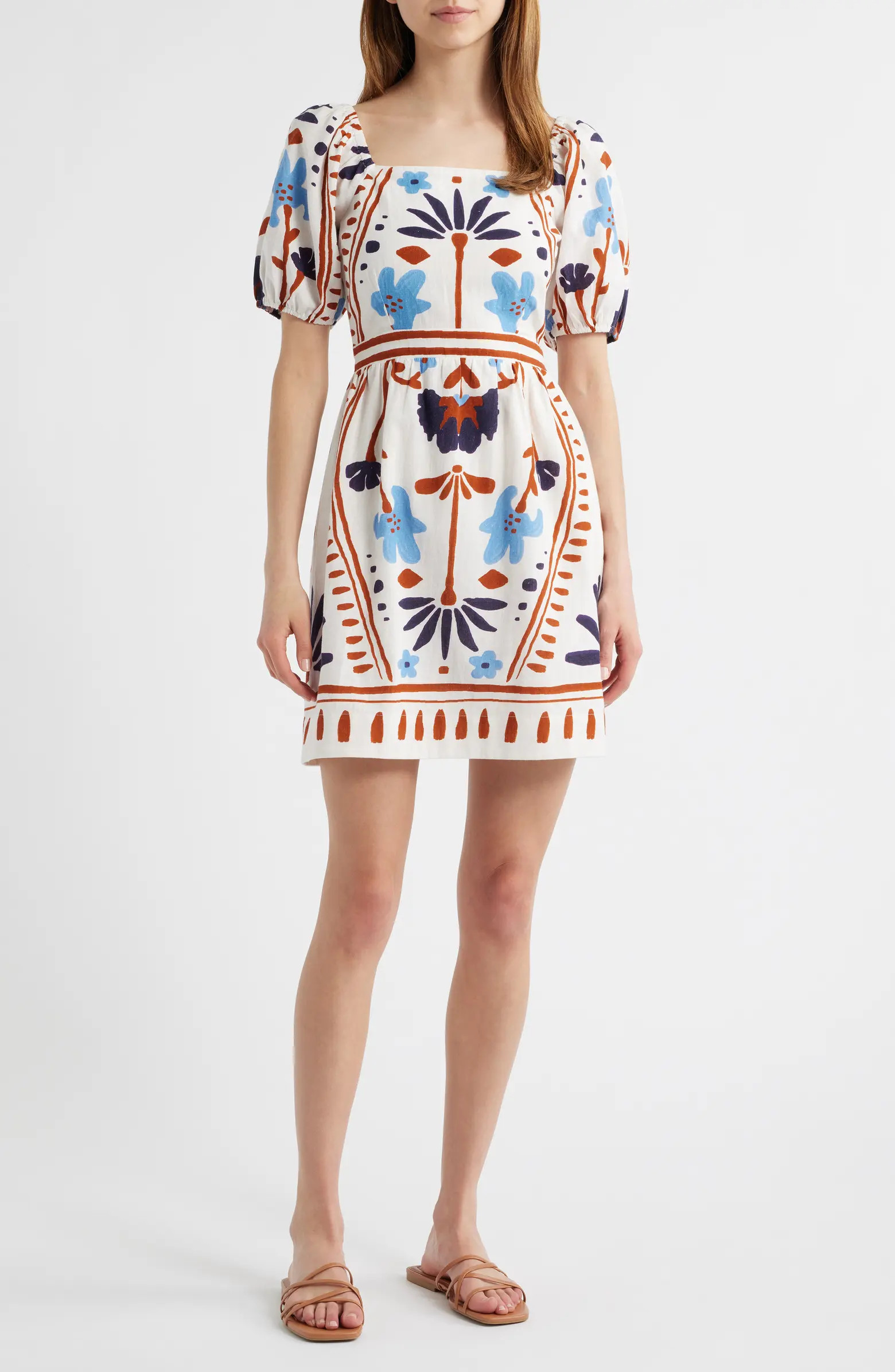 Mariana Mixed Print Cotton & Linen Minidress | Nordstrom