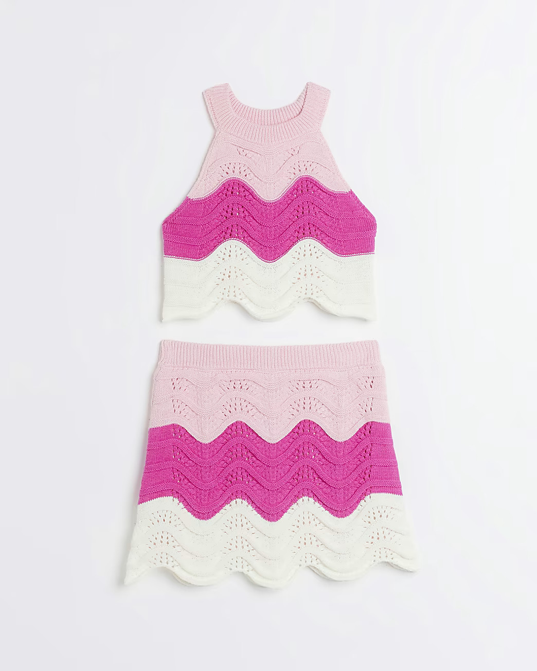 Girls pink wave crochet halter top set | River Island (US)