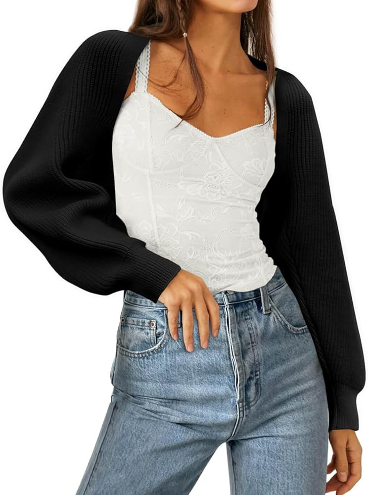 Zwurew Women's Bolero Shrug Sweater 2025 Knitted Long Sleeve Open Front Cropped Cardigan Shrugs S... | Amazon (US)