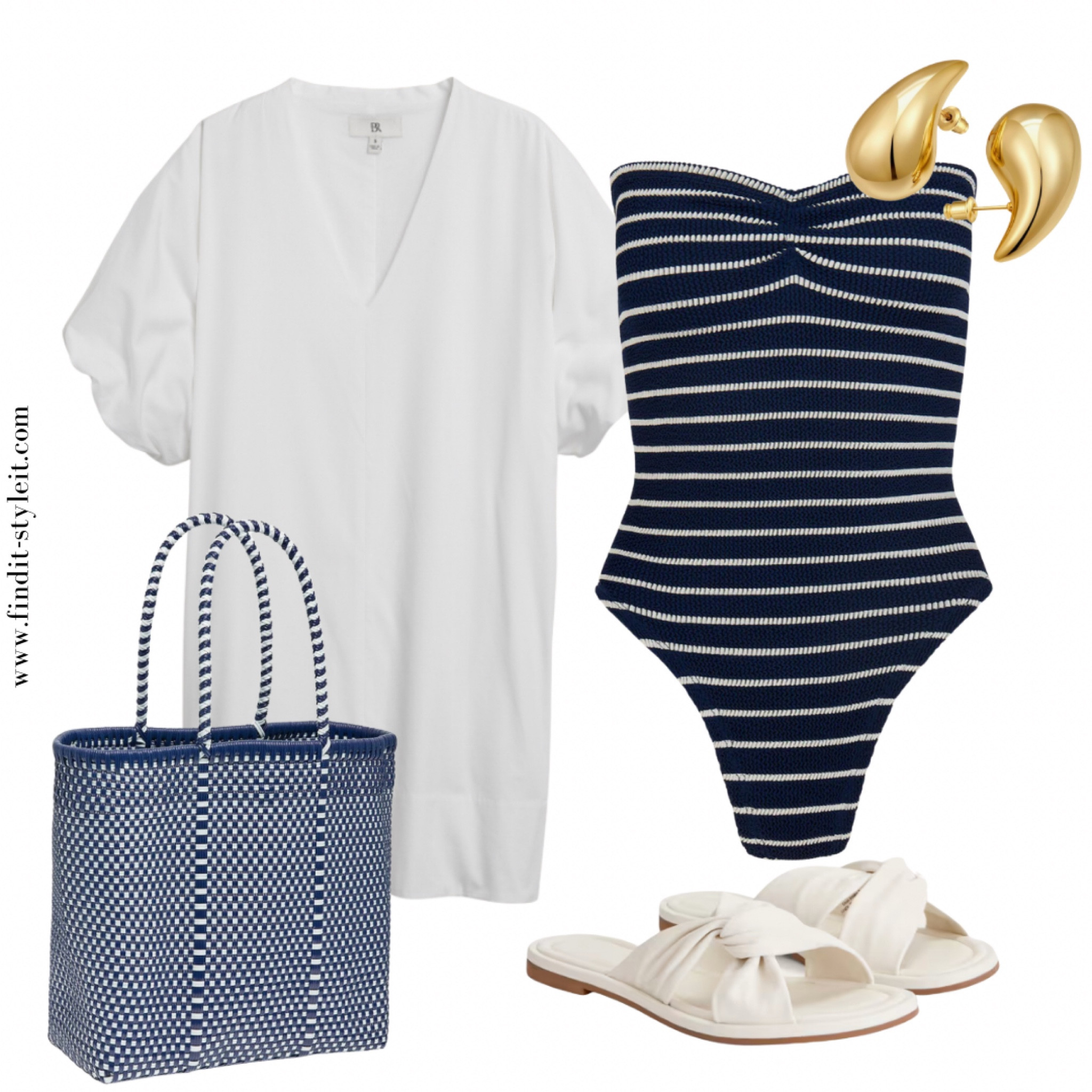 Class pin striped swimsuit with white mini dress, white sandals and tear drop earrings 

#LTKcanada #LTKsummer #LTKswimwear