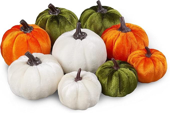 CDLong 9PCS Handmade Velvet Pumpkins for Decorating Includes Orange Green and White, Large Small ... | Amazon (US)
