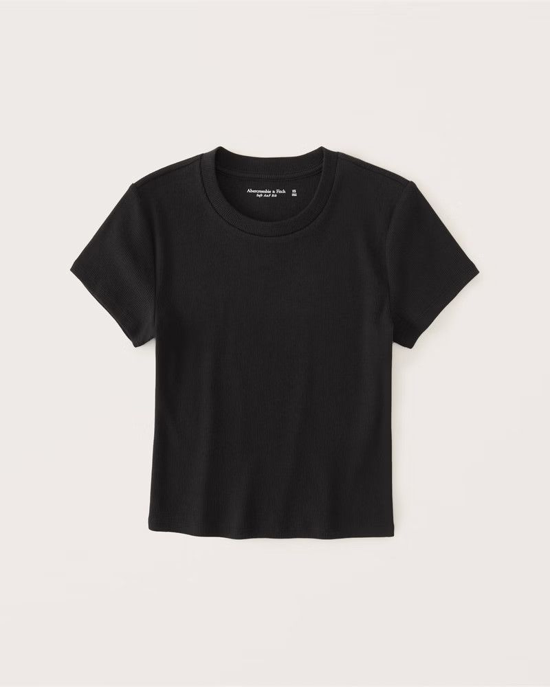 Essential Ribbed Baby Tee Black Tee Black Top Tops Summer Top Outfits Budget Fashion | Abercrombie & Fitch (US)