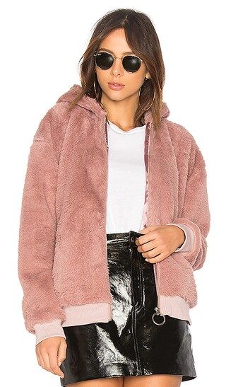 MINKPINK Fluffy Faux Fur Hooded Jacket in Mauve | Revolve Clothing