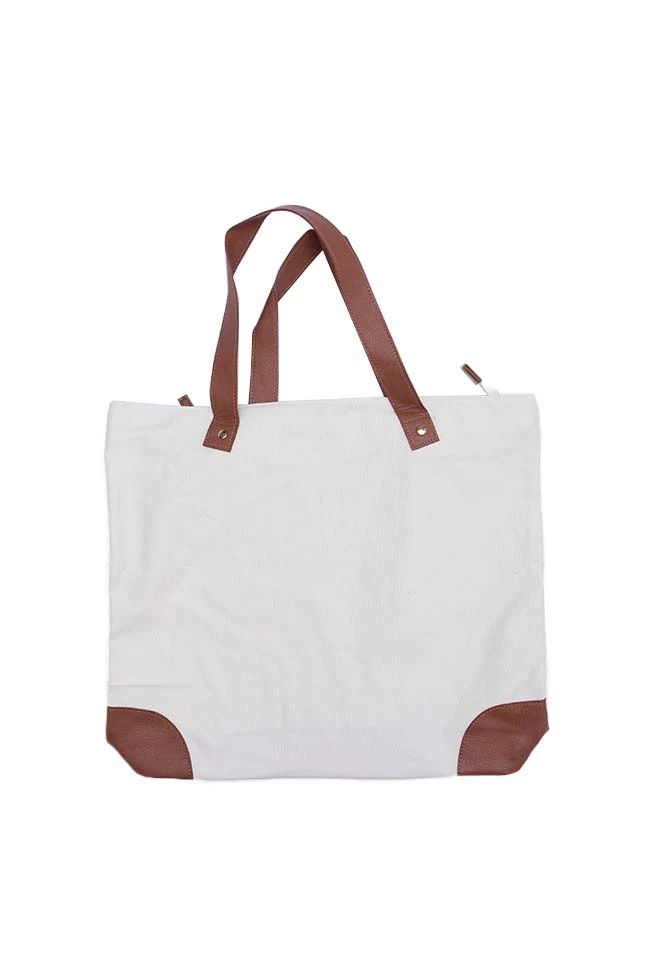 Beige Canvas Tote Bag FINAL SALE | Pink Lily