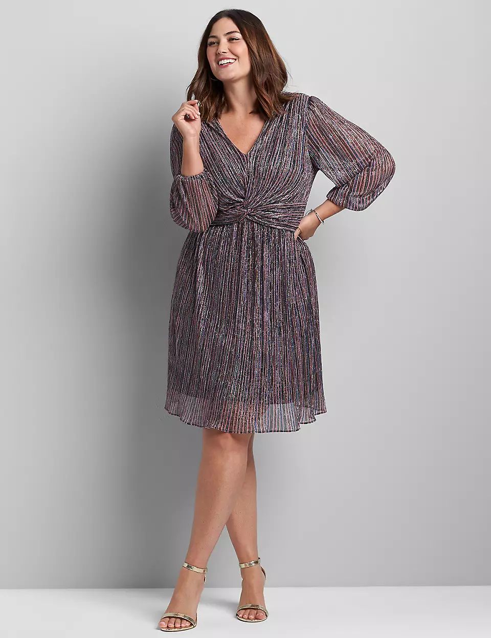 Long-Sleeve Sparkle-Striped Midi Dress | Lane Bryant (US)