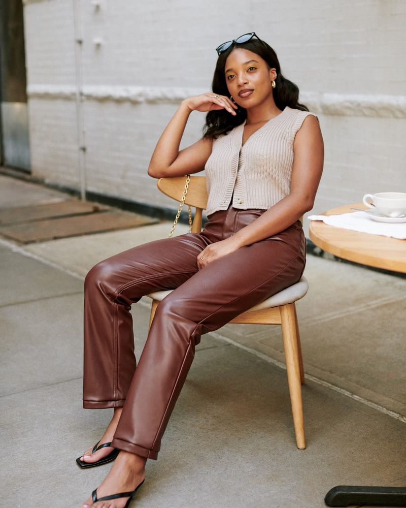 Women's Vegan Leather 90s Straight Pants | Women's Fall Outfitting | Abercrombie.com | Abercrombie & Fitch (US)