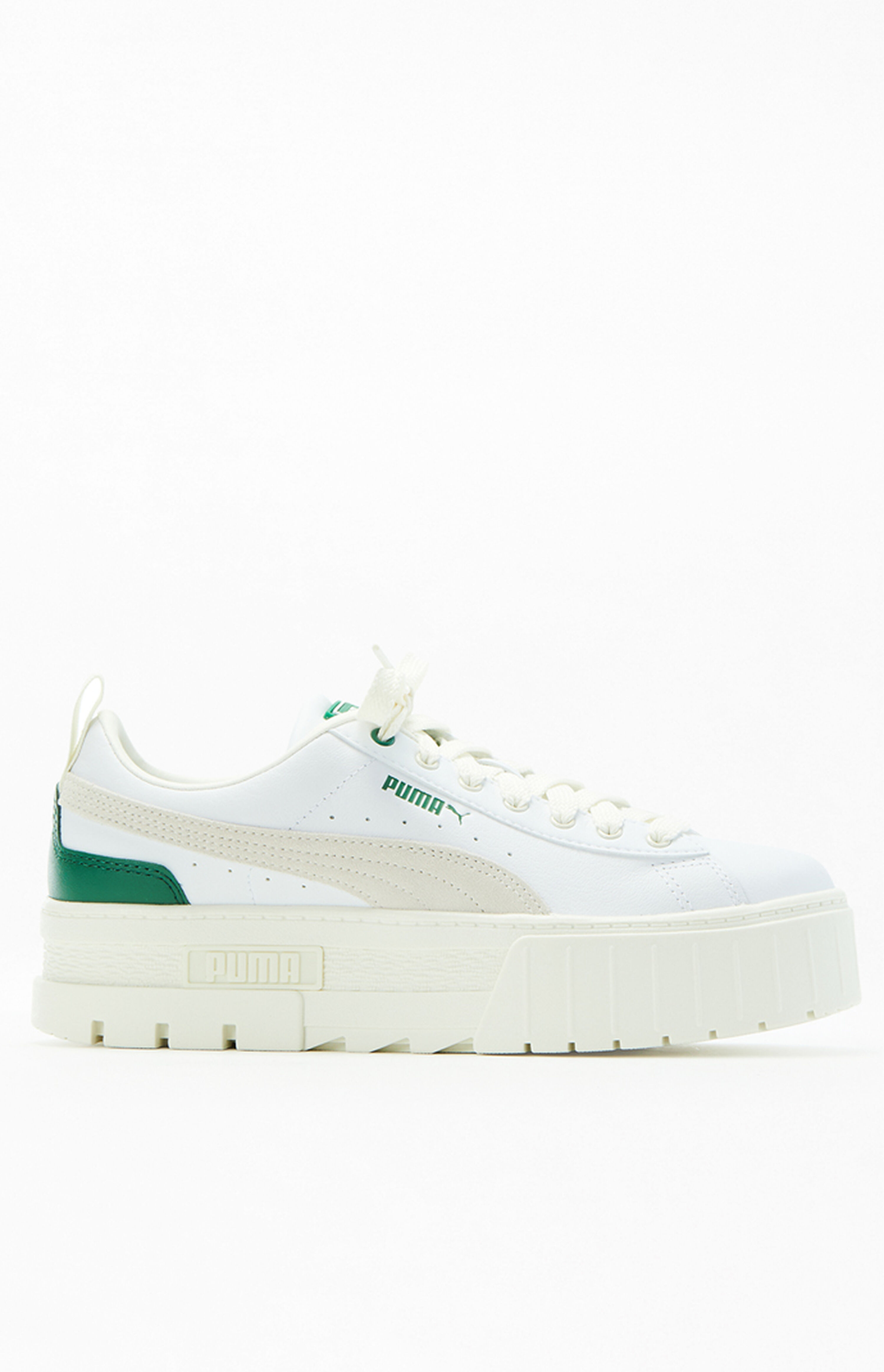 Puma Women's White & Green Mayze Leather Sneakers | PacSun