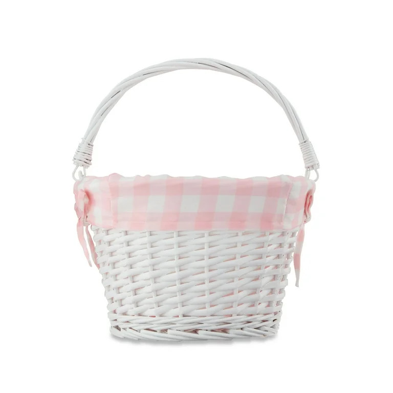 Easter Round White Willow Basket with Pink and White Gingham Fabric Liner, by Way To Celebrate - ... | Walmart (US)