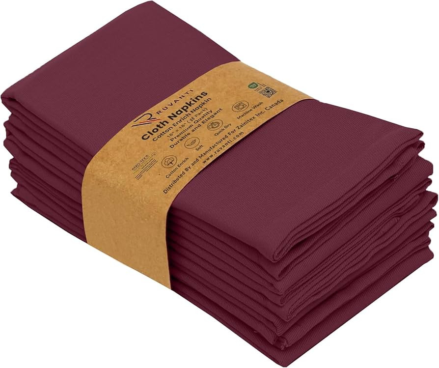 Ruvanti Cloth Napkins Set of 6, 18x18 Inches Napkins Cloth Washable, Soft, Durable, Absorbent, Co... | Amazon (CA)