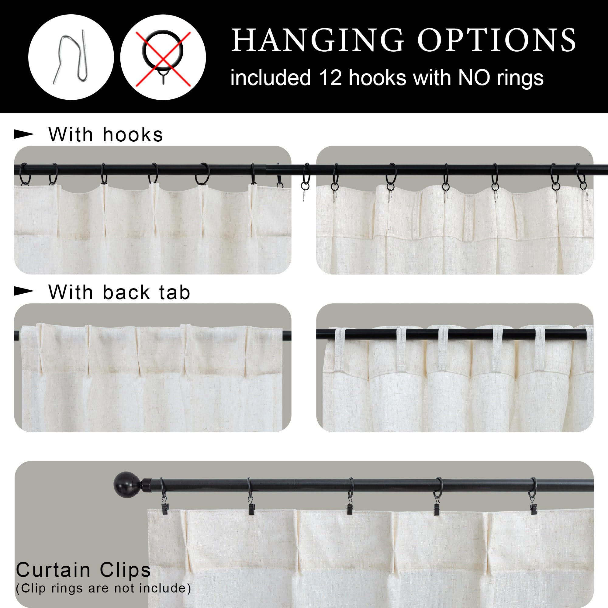 Pinch Pleated Cream Linen Kitchen Curtain 24 Inch Length 2 Panel Set Modern Neutral Short Cafe Cu... | Amazon (US)
