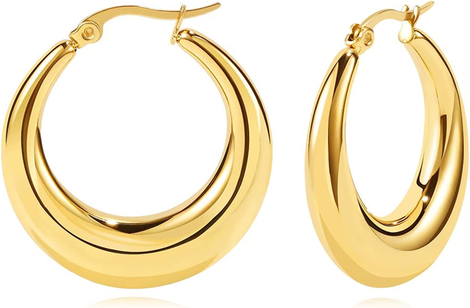 Big Chunky Hoop Earrings for Women 18K Gold Plated Large Thick Hoops Earrings Stainless Steel Lightw | Amazon (US)
