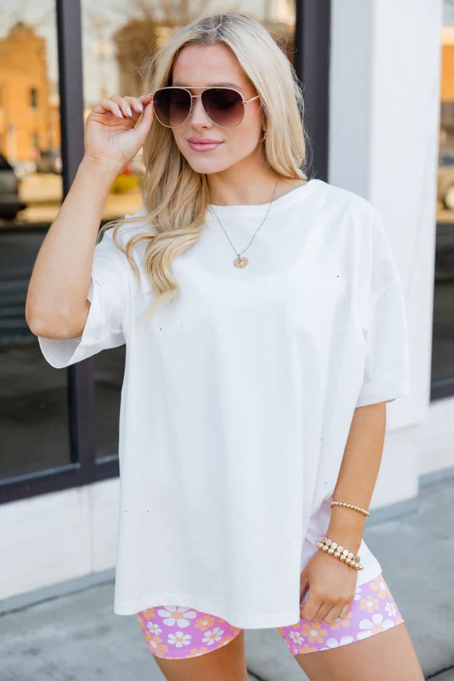 Busy Babe Oversized Ivory Distressed T-Shirt FINAL SALE | Pink Lily