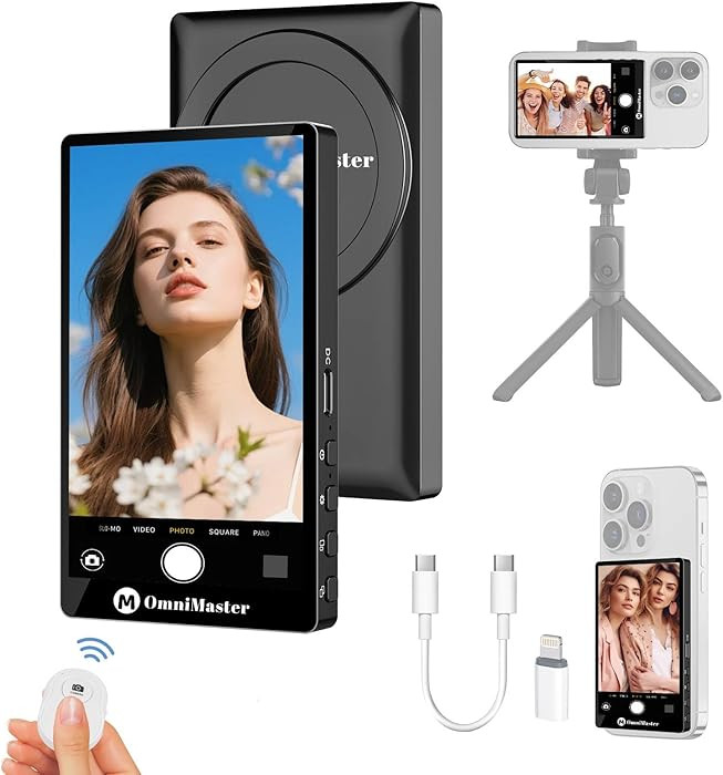 OmniMaster 4K30FPS Rear Camera Selfie Monitor for iPhone & Android, Magnetic Screen with 33ft Blu... | Amazon (US)