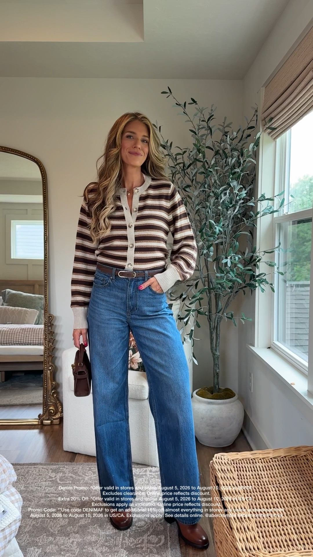#AbercrombiePartner @abercrombie is having their annual denim sale so if you are a tall girl looking for a long inseam jean that will last you for years these are it! Plus code DENIMAF get you an additional 15% off side wide. I’M WEARING THE HIGH-RISE WIDE LEG JEANS AND THE EXTRA LONG LENGTH MY TRUE SIZE SIZE 27 EXTRA LONG.. 
size small in the cardigan 

Denim Promo: *Offer valid in stores and online August 5, 2026 to August 10, 2026 in US/CA. Excludes clearance. Online price reflects discount.
Extra 20% Off: *Offer valid in stores and online August 5, 2026 to August 10, 2026 in US/CA. Exclusions apply as indicated. Online price reflects discount.
Promo Code: **Use code DENIMAF to get an additional 15% off almost everything in stores and online at checkout from August 5, 2026 to August 10, 2026 in US/CA. Exclusions apply. See details online.

#LTKTall #LTKSaleAlert