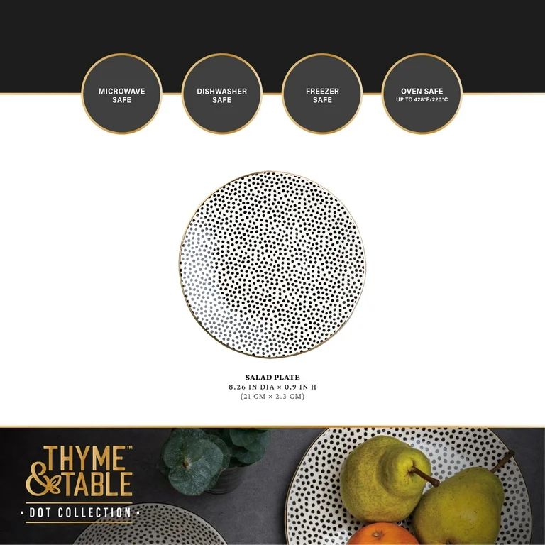 Thyme & Table Dinnerware Black & White Dot Stoneware Round Salad Plate | Walmart (US)