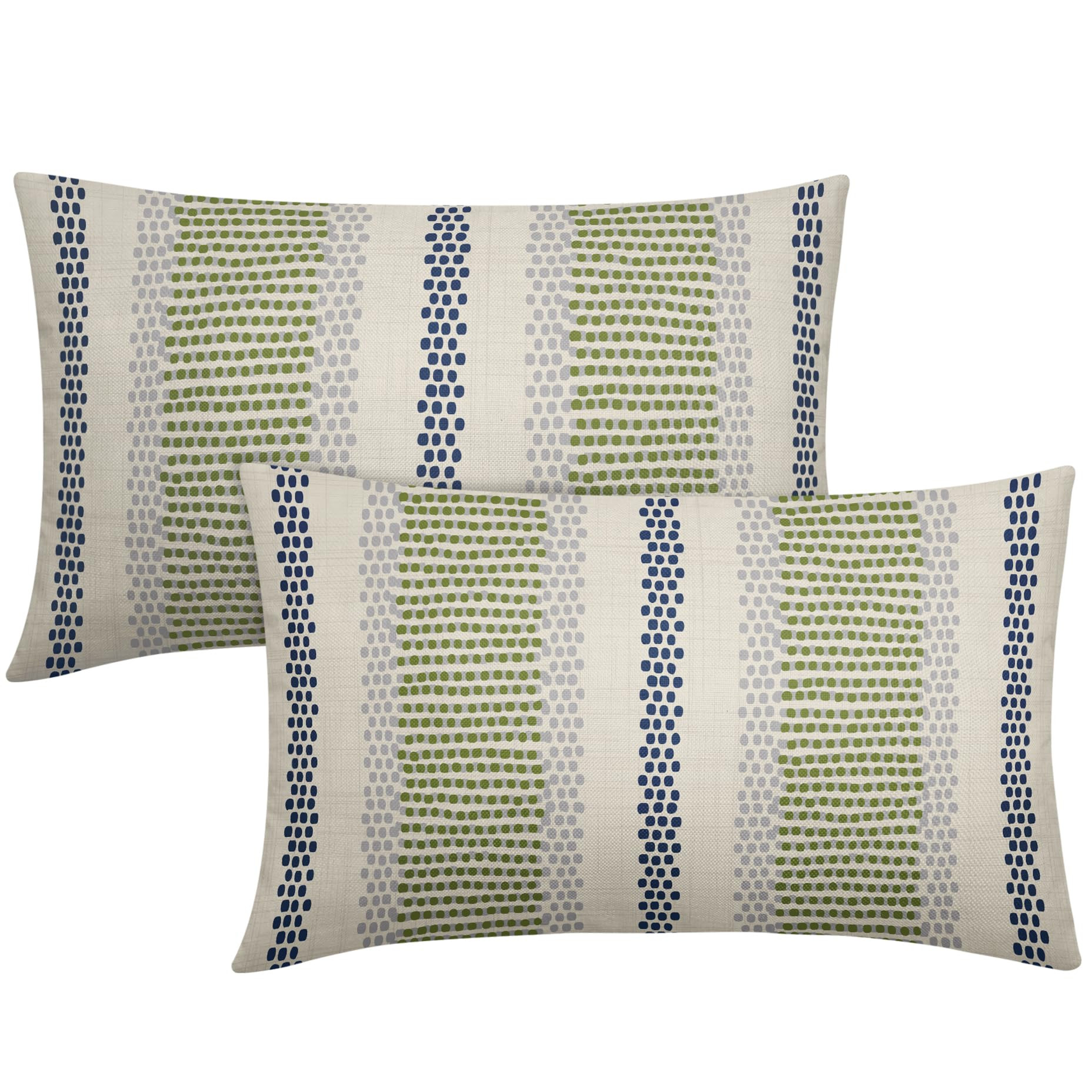 Navy Blue Lime Green Pillow Covers 12x20 Set of 2 Grey Dot Print Striped Lumbar Rectangle Decorat... | Amazon (US)