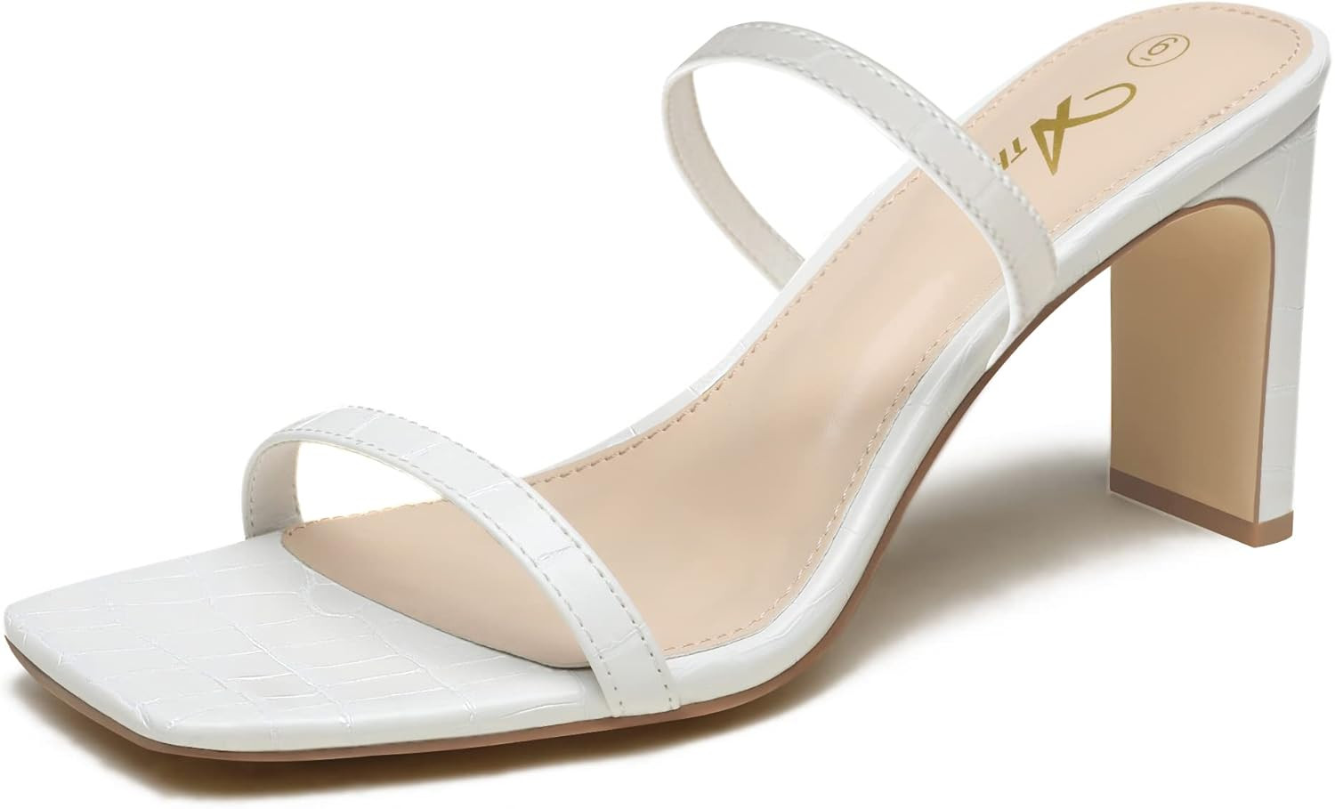 Athlefit Women's Square Open Toe Heeled Sandals Two Strap Slip On Backless Chunky Heels | Amazon (US)