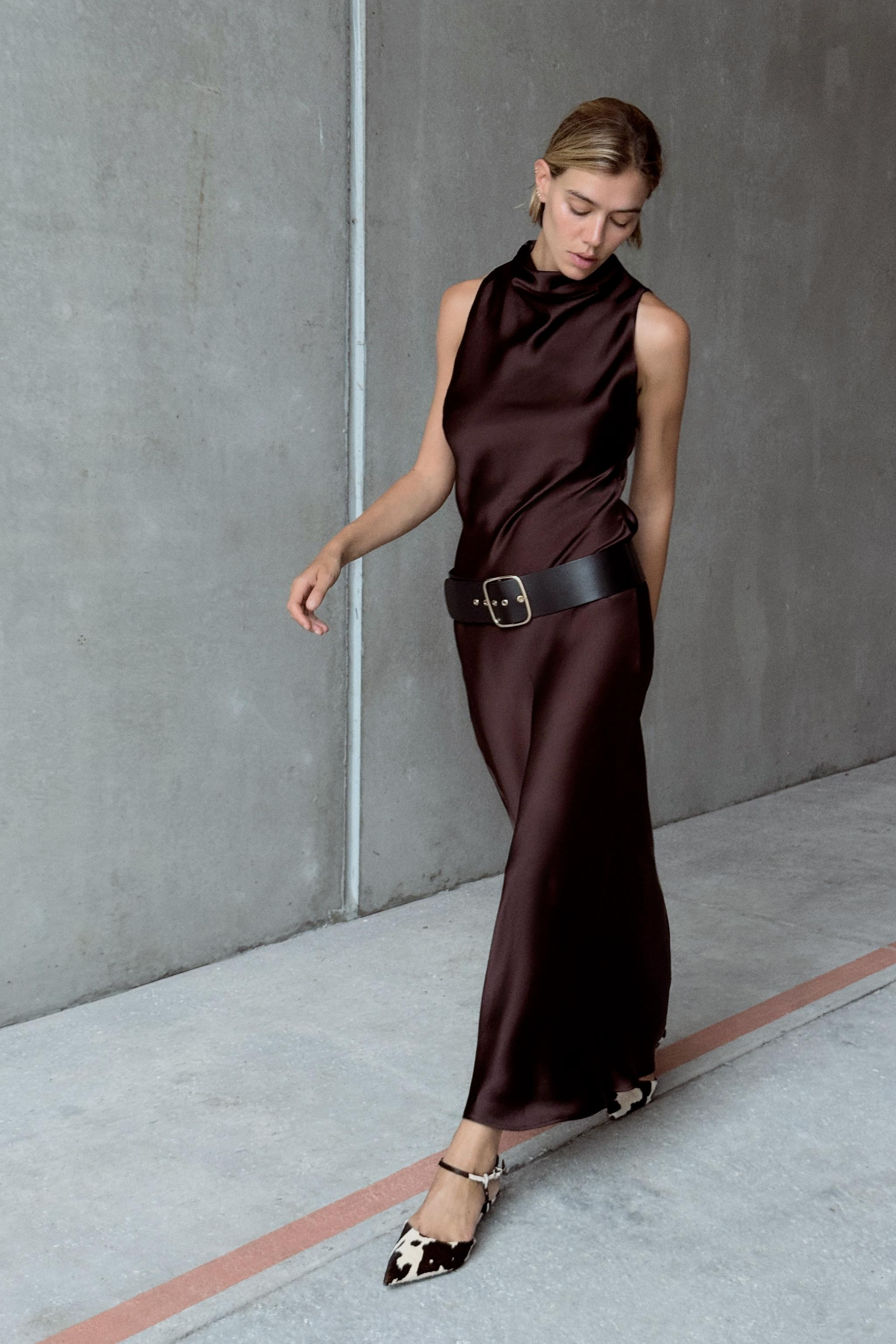 BELTED SATIN MIDI DRESS | Zara US