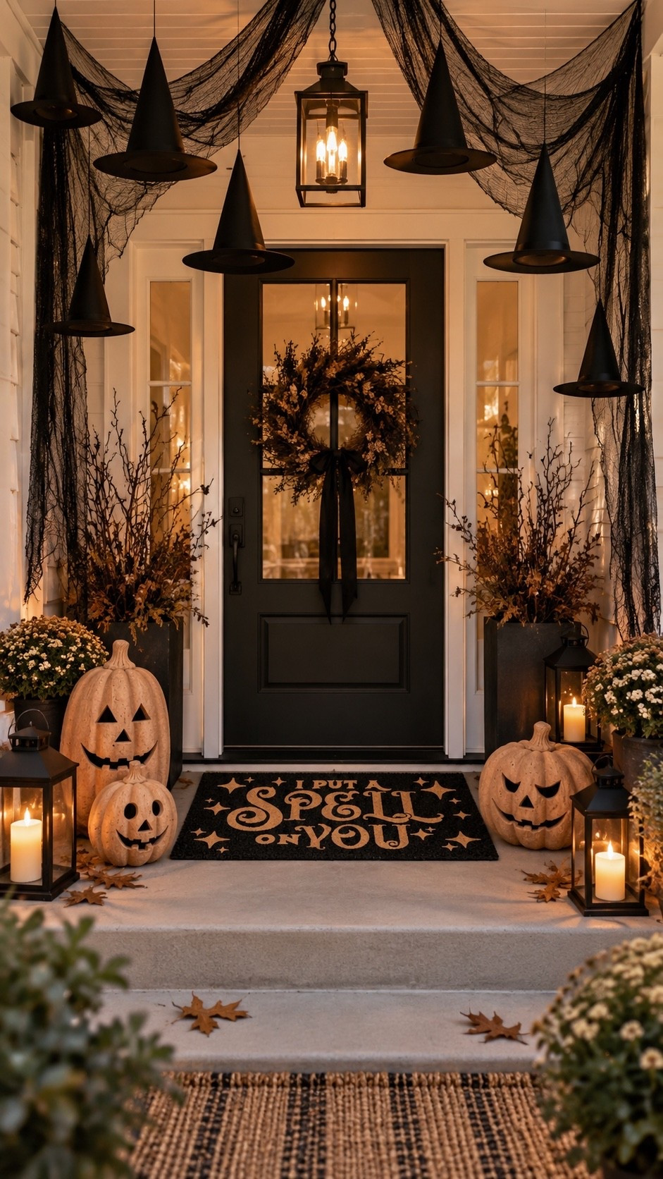 Halloween porch decorations

Doormat, terracotta jack-o-lanterns, pumpkin, witch hats, gauze, spooky

#LTKSeasonal #LTKHome
