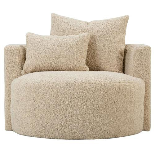 Lyzander Modern Classic Beige Upholstered Shearling Swivel Living Room Barrel Chair | Kathy Kuo Home