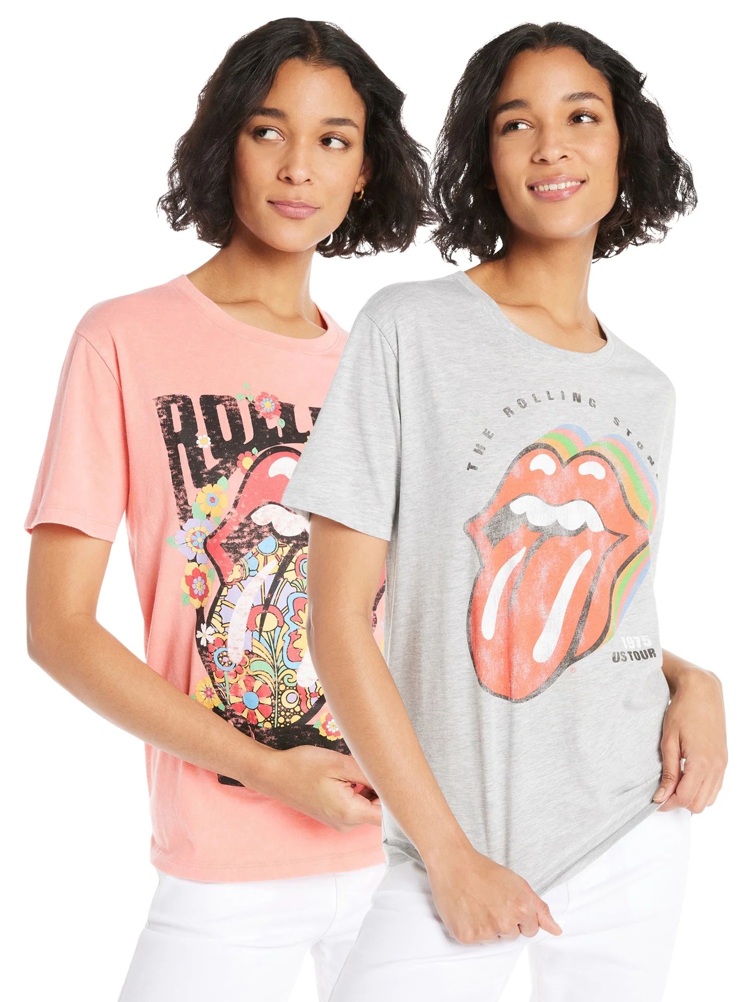 Time and Tru Women’s Rolling Stones Graphic Tee with Short Sleeves, 2-Pack, Sizes XS-XXXL | Walmart (US)