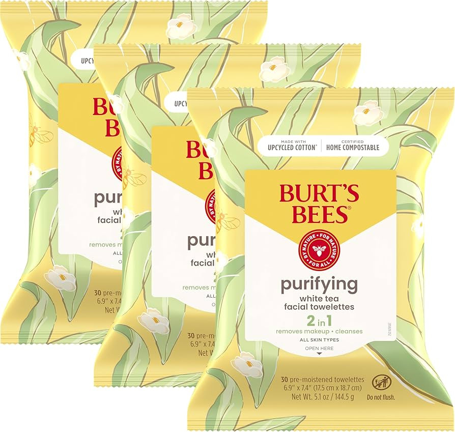 Burt's Bees White Tea Face Wipes, for All Skin Types, Hydrating Makeup Remover & Facial Cleansing... | Amazon (US)