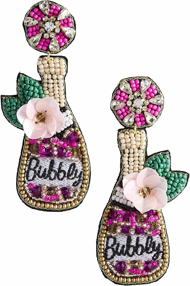 Mud Pie Womens Drink Dangle Beaded Earring Set, Pink Bubbly, One Size | Amazon (US)