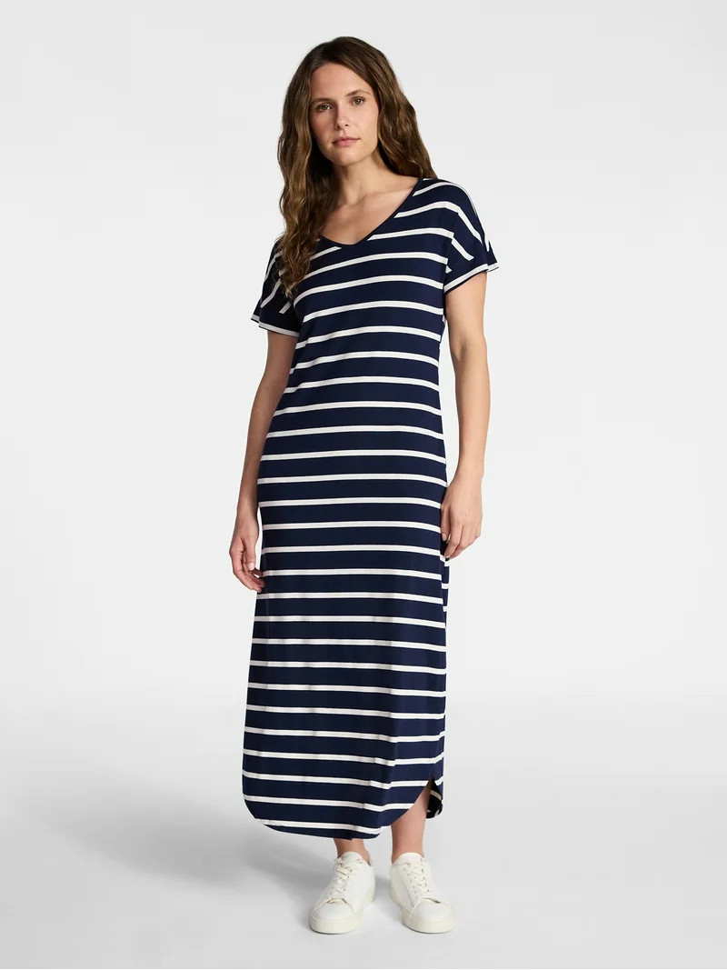 Time and Tru Women's T-Shirt Maxi Dress with Short Sleeves, Sizes XS-XXXL | Walmart (US)