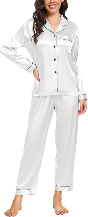 Vlazom Womens Silk Pajamas, Short Sleeve Satin 2 Piece Pj Sets Button-Down Sleepwear Loungewear P... | Amazon (US)