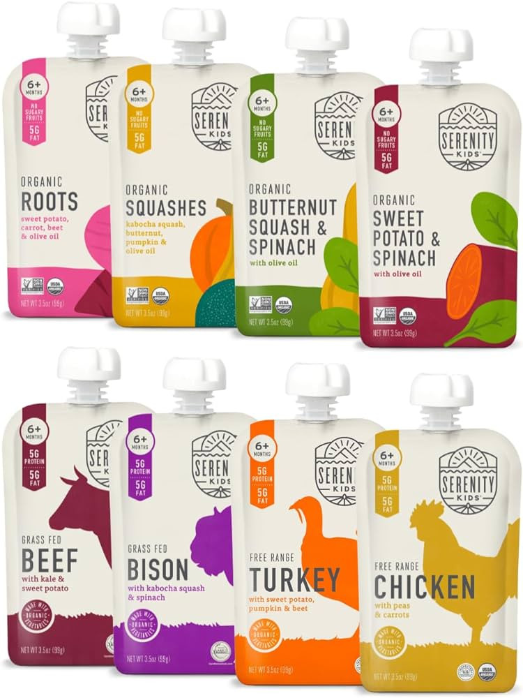 Serenity Kids 6+ Months Baby Food Pouches Puree Made With Ethically Sourced Meats & Organic Veggi... | Amazon (US)
