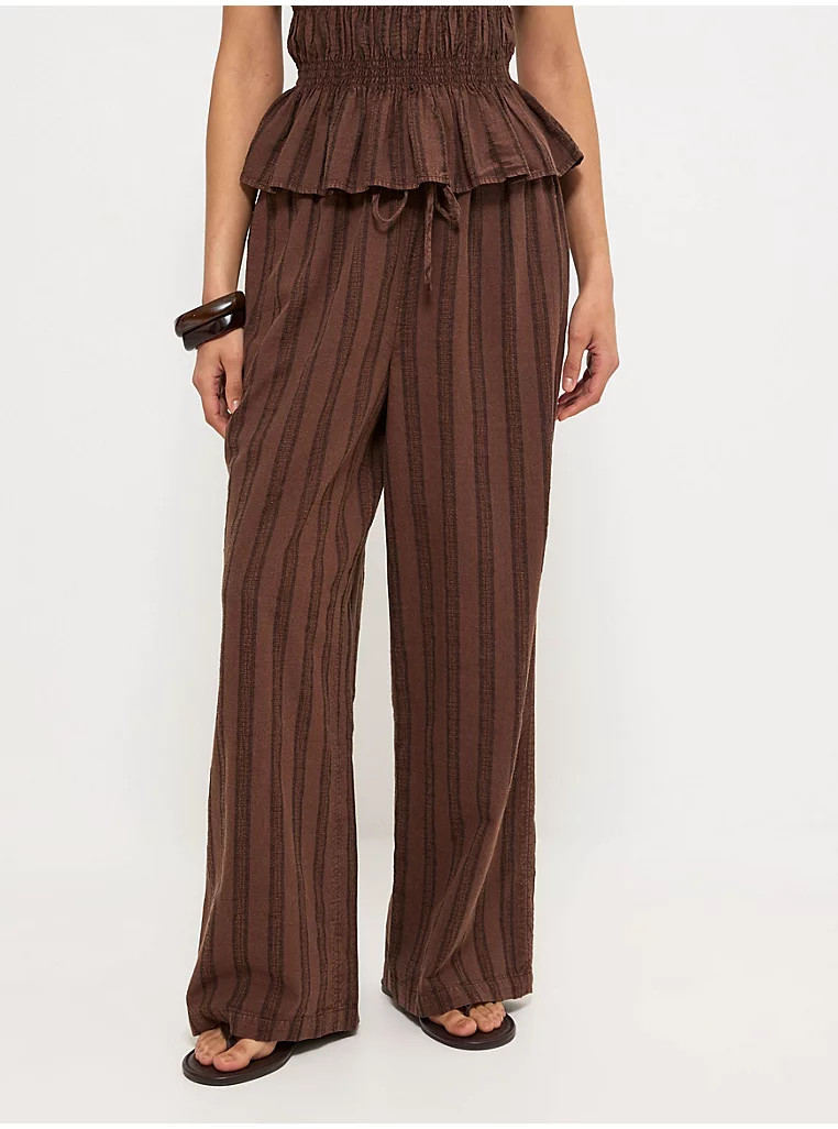 Brown Striped Washed Wide Leg Trousers | George