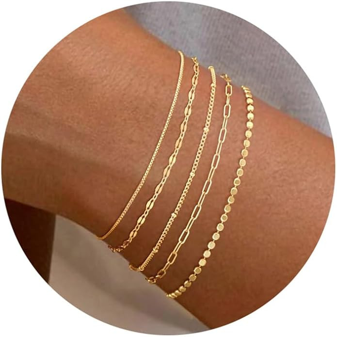 MBW Gold Bracelets for Women Trendy, Dainty 14K Gold Plated Bracelet Stack Beaded Chain Bracelet ... | Amazon (US)