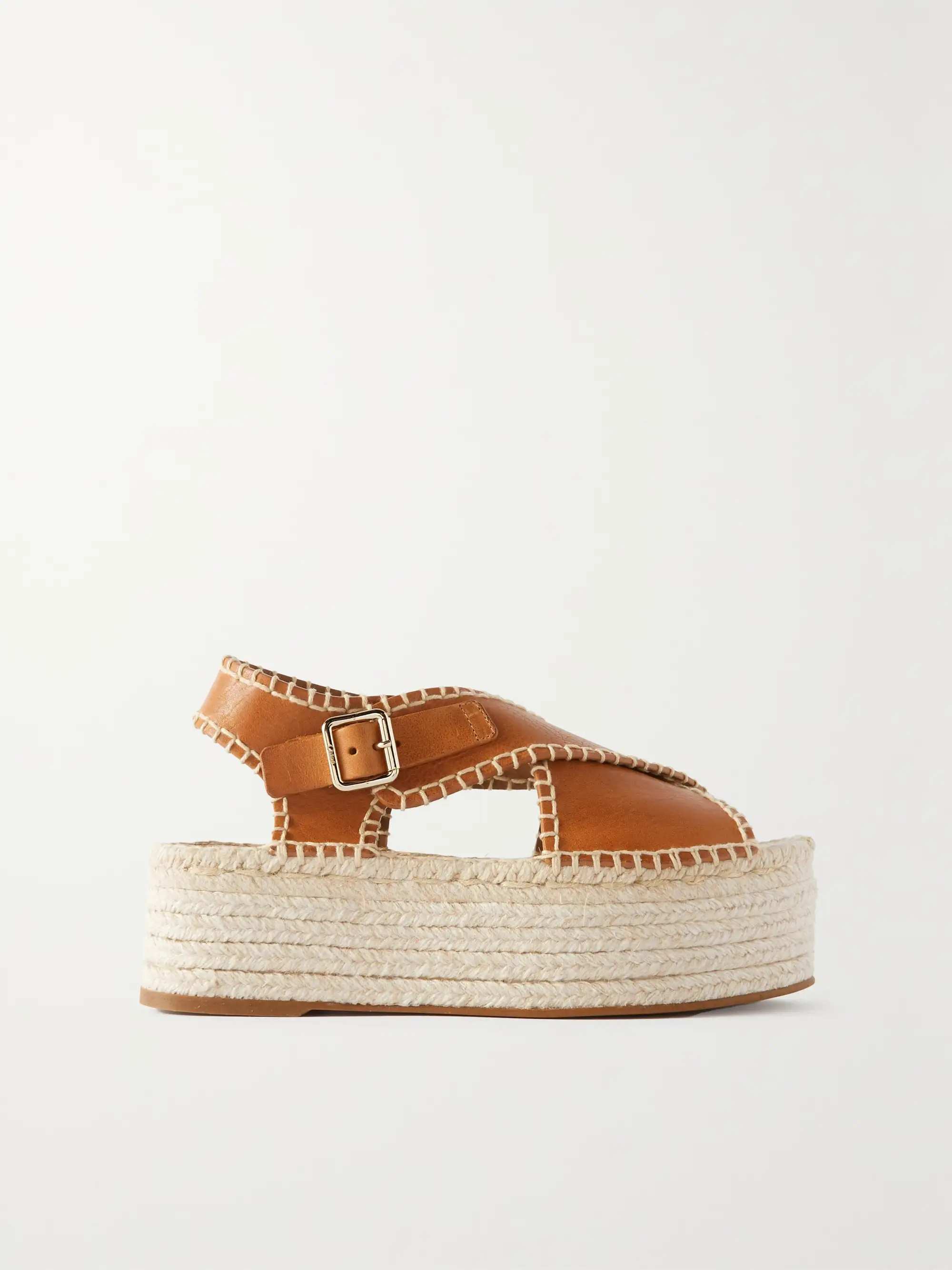 Lucinda whipstitched leather platform espadrilles sandals | NET-A-PORTER (US)