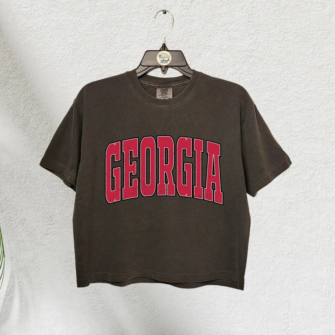 Georgia Distressed Crop Top Football Mom Shirt Football - Etsy | Etsy (US)