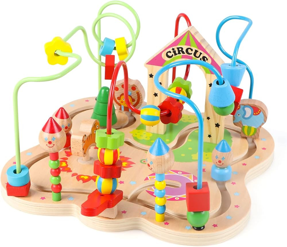 Joqutoys First Bead Maze Toy for Toddlers 1-3(Large), Wooden Colorful Circus Roller Coaster Circl... | Amazon (US)