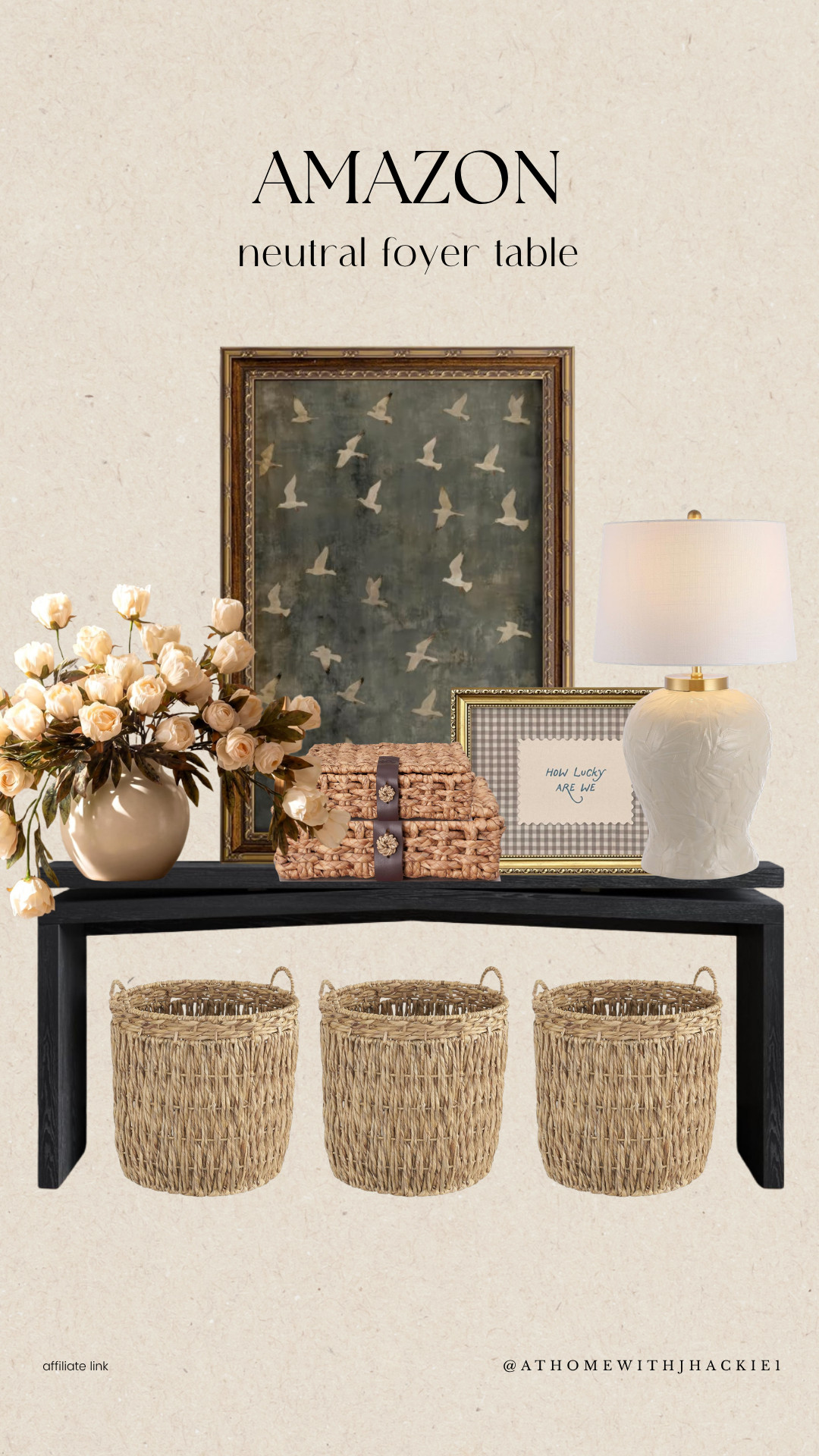 Amazon Neutral Foyer Table, Entryway decor, foyer table decor, entry table styling, Amazon foyer decor, neutral entryway, console table styling, entryway inspiration, Amazon home finds, faux floral arrangement, decorative lamp, framed artwork, woven storage baskets, decorative boxes, neutral home decor, organic modern decor, cozy entryway, home styling ideas, designer-inspired decor, console table accessories, minimal home decor, modern farmhouse entryway, affordable home decor, entryway organization, home decorating ideas, Amazon decor finds

#LTKHome