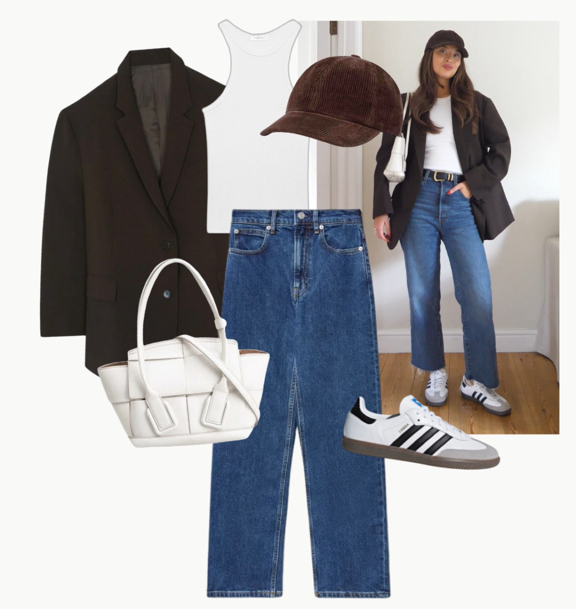 LOOK 2 from my What I Wore Last Week reel — I wear an XS in the Frankie Shop blazer (waist 27 leg 29 in the Levi’s jeans) #thefrankieshop #levisjeans #bottega 