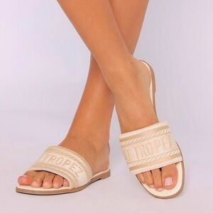 NWT St Tropez Cream Slide Sandals by A New Day 7.5 Ivory Embroidered Saint | Poshmark