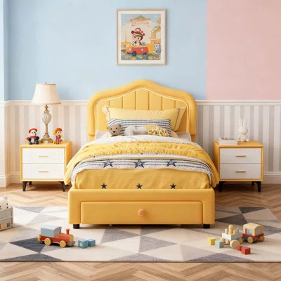 Upholstered Bed Frame with Led Lights and Storage Drawer for Kids, No Box Spring Needed | Wayfair North America