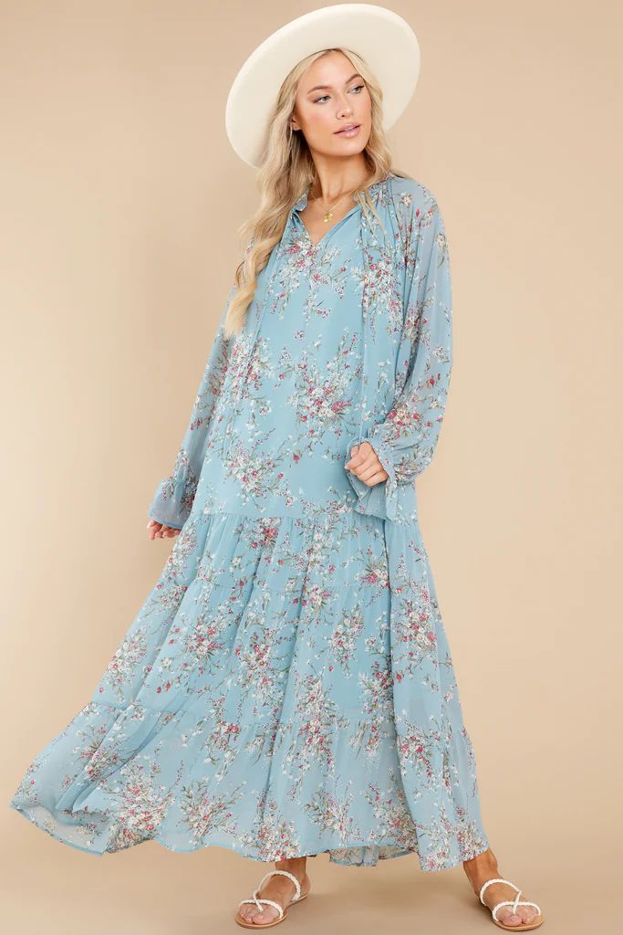 Listen To Your Heart Blue And White Floral Print Maxi Dress | Red Dress 