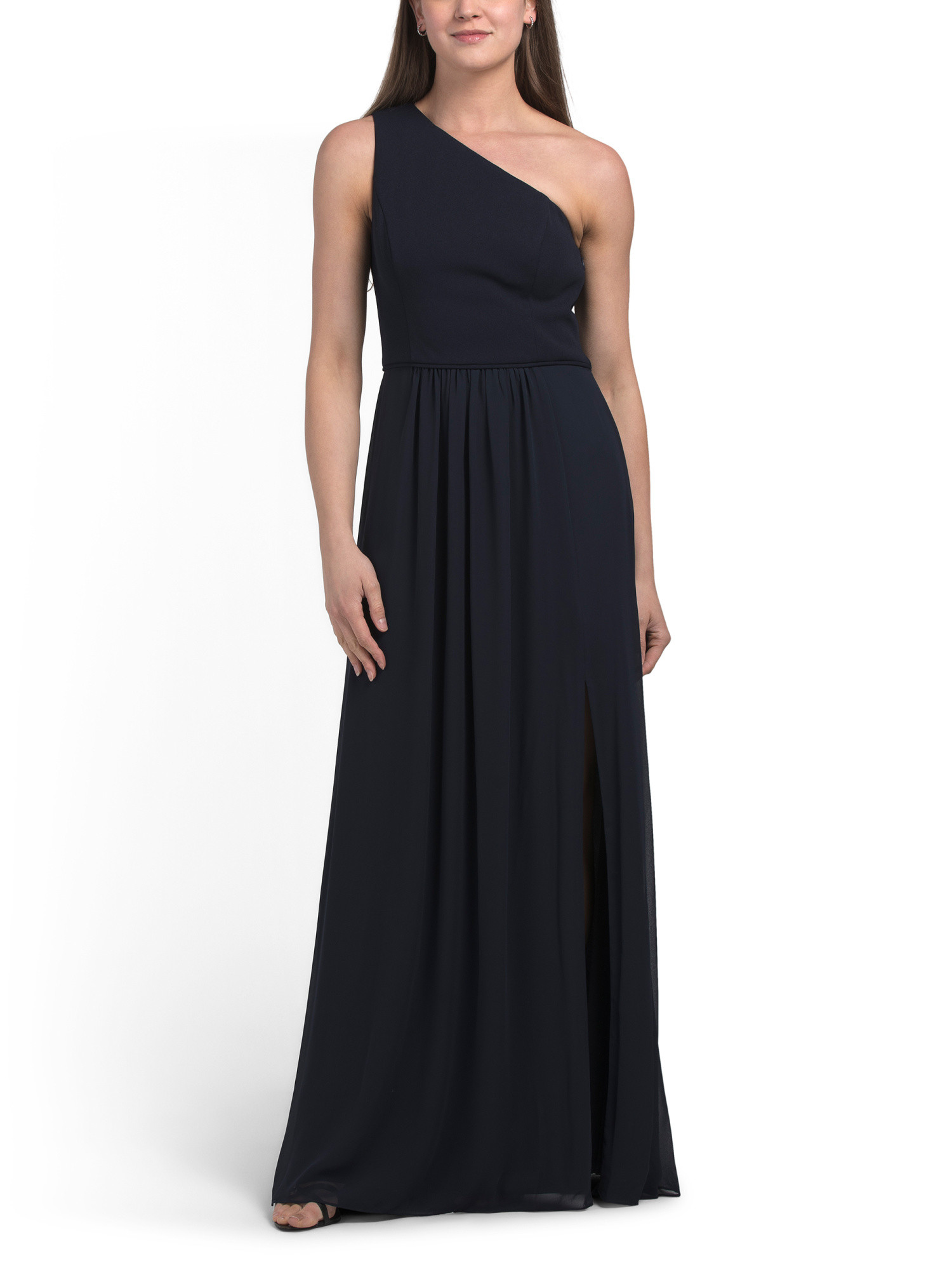 One Shoulder Crepe Chiffon Gown | TJ Maxx
