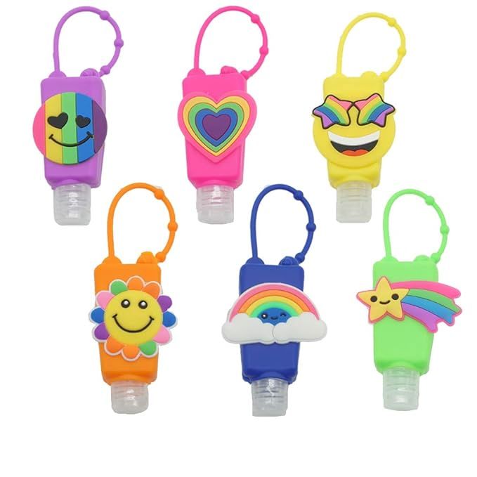 6 Pieces Empty Mixed Kids Hand Sanitizer Travel Sized Holder Keychain Carriers ~ 1 Oz Flip Cap Re... | Amazon (US)