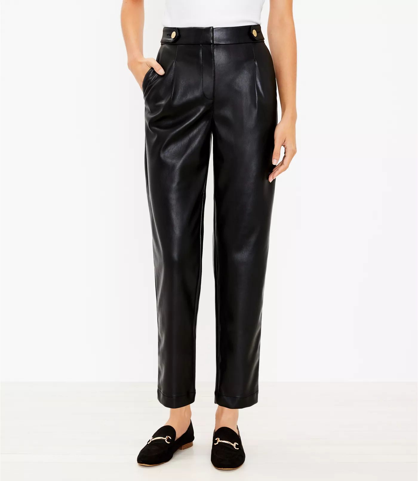 Tall Button Tab Slim Pants in Faux Leather | LOFT