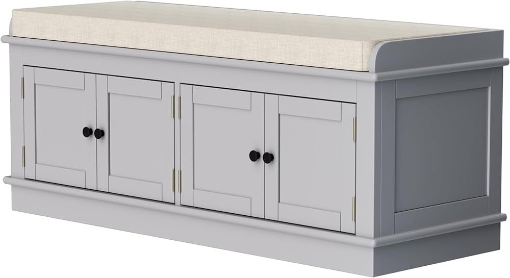 ROOMTEC 42.7″ Storage Bench w/4 Doors and Adjustable Shelves, ShoeBench w/Removable Cushion & S... | Amazon (US)