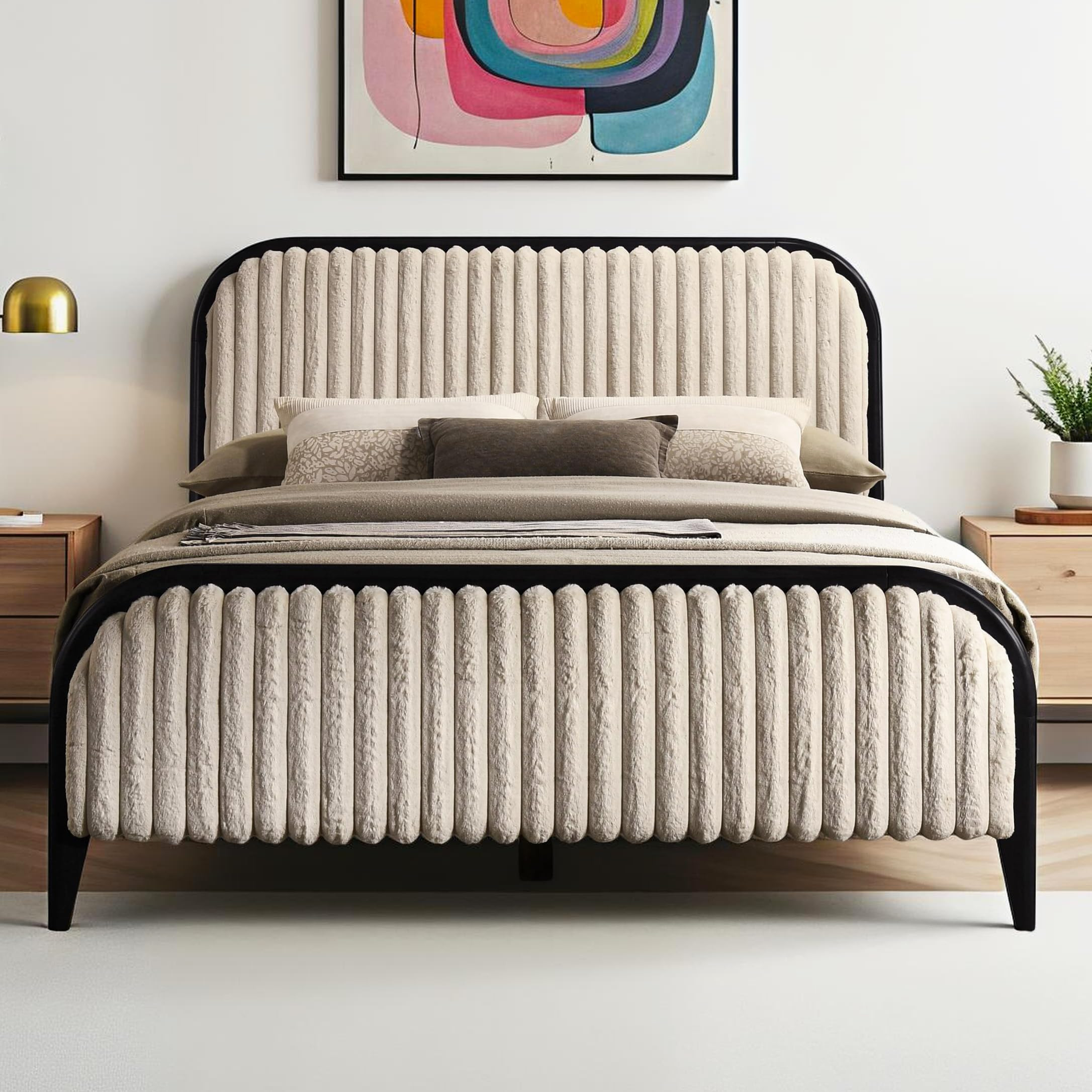 Daphne Wooden Platform Bed | Box Spring Not Required | Black and Beige, Queen Size | Amazon (US)