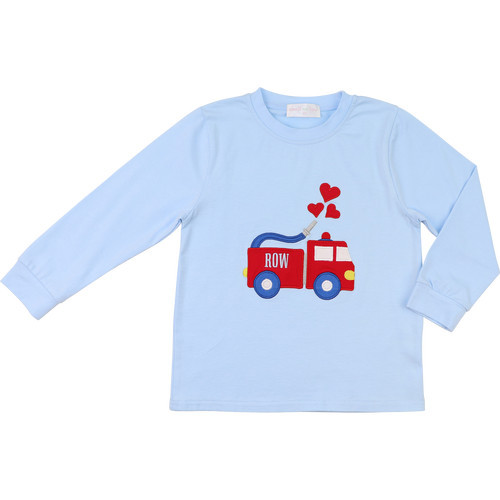 Blue Knit Valentine Firetruck Shirt | Cecil and Lou