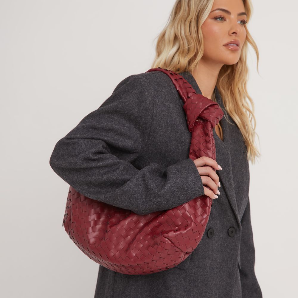 Loreen Woven Knotted Strap Detail Oversized Shoulder Bag In Burgundy Faux Leather | Ego Shoes (UK)