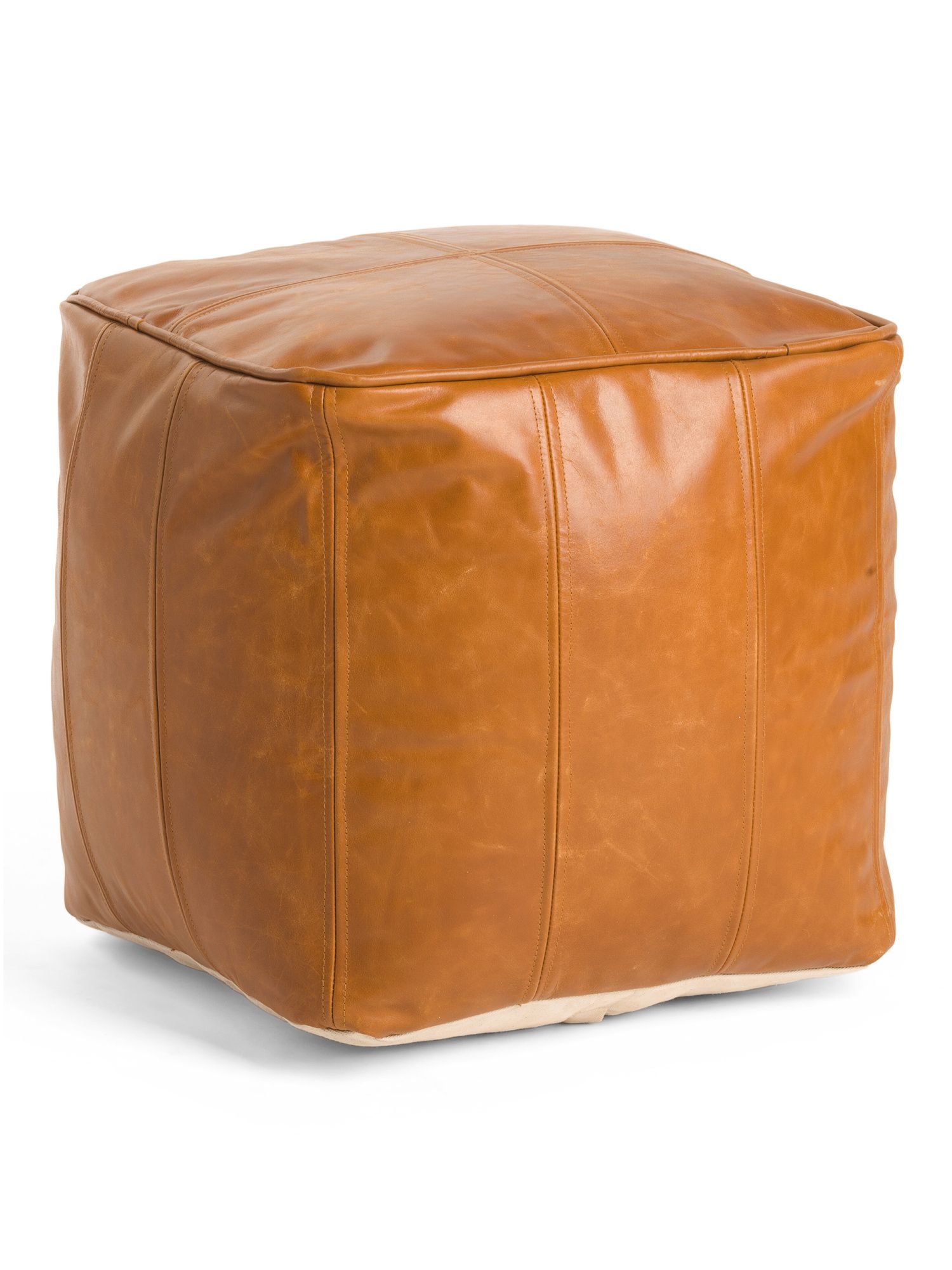 18x18 Genuine Leather Pouf | TJ Maxx