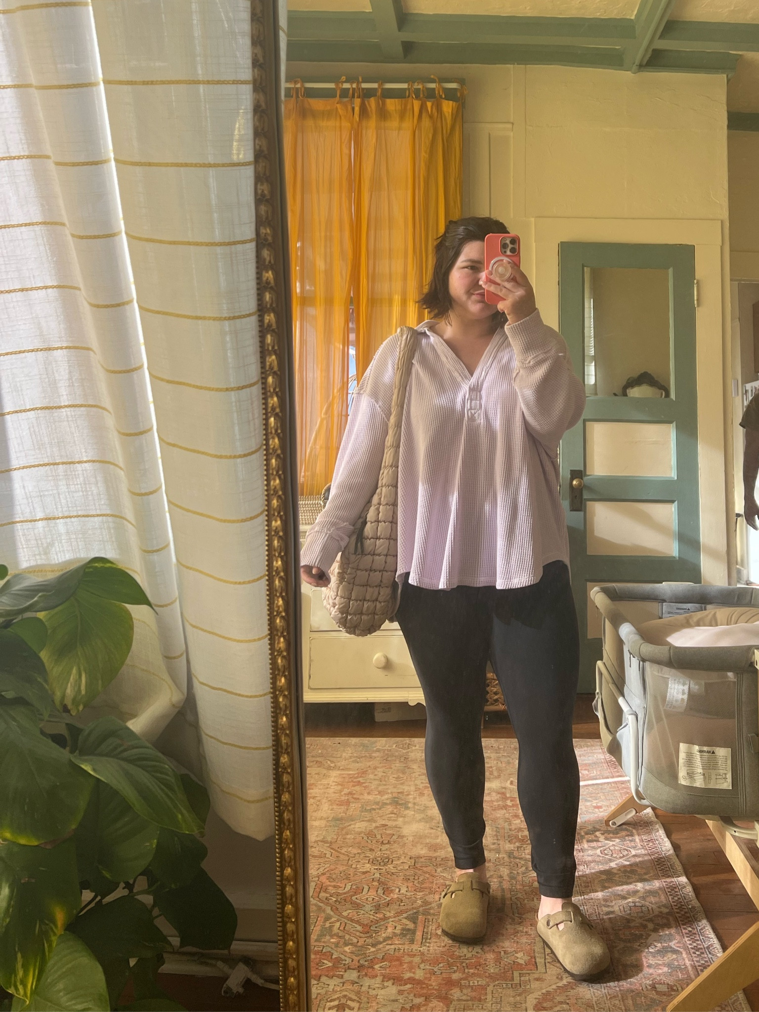 Almost two weeks postpartum outfit of the day. Lived in this oversized aerie waffle polo the end of my pregnancy and now for postpartum. Size XL. With my trusty lululemon align leggings size size 10, 23” length  

#LTKmidsize #LTKfindsunder50 #LTKsalealert