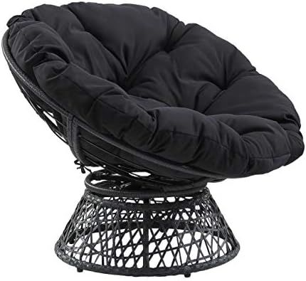 OSP Home Furnishings Wicker Papasan Chair with 360-Degree Swivel, Grey Frame with Black Cushion | Amazon (US)